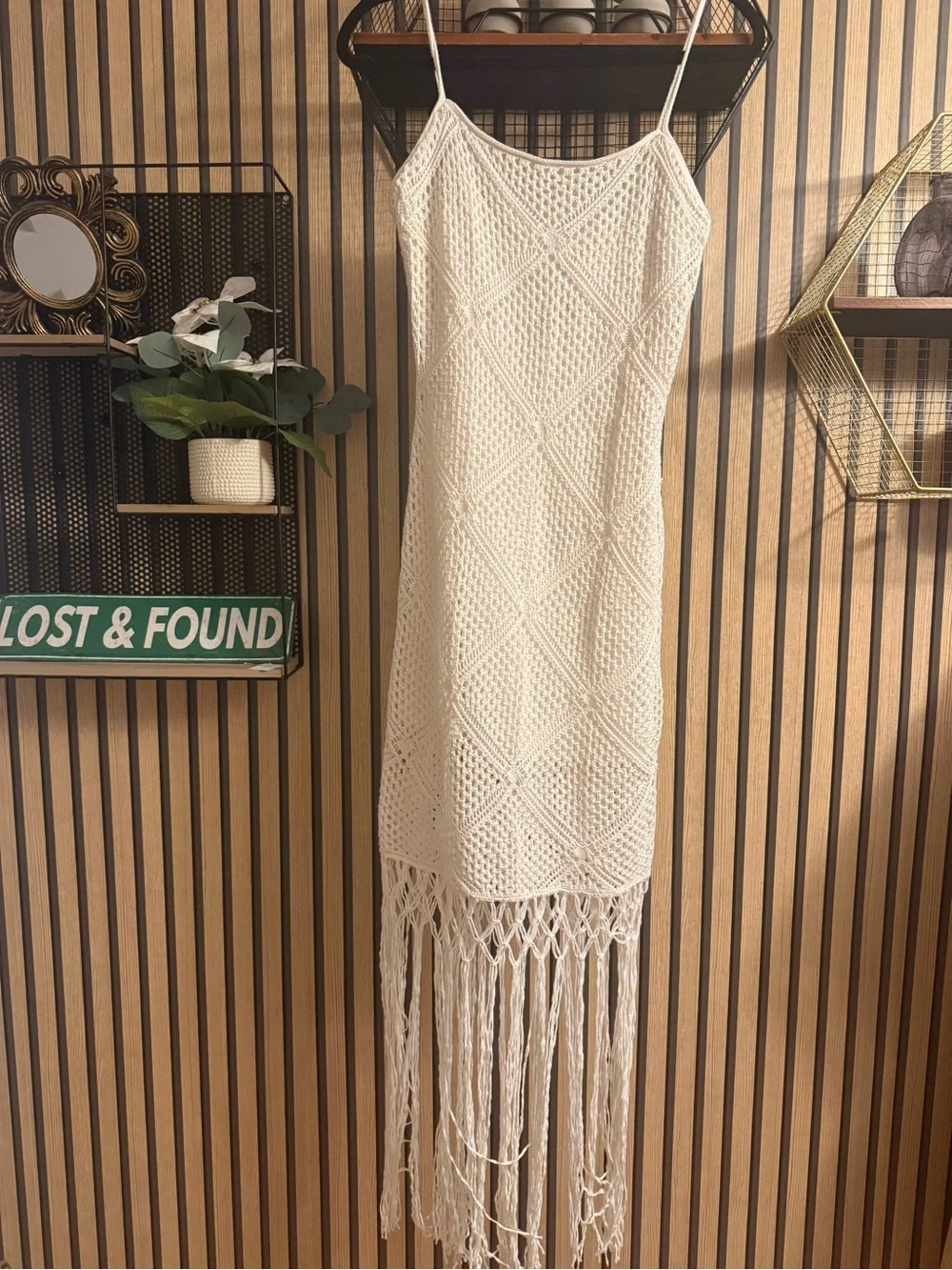 Abercrombie & Fitch Cream Crochet Fringe Maxi Dress